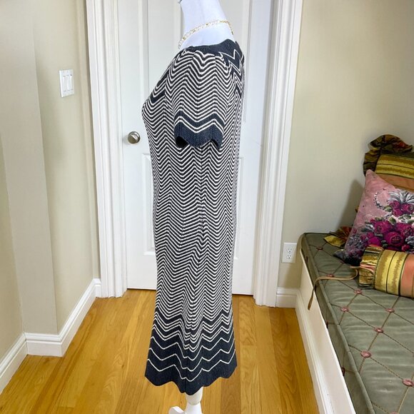 Tory Burch Dress Merino Wool Knit Textured Short Sleeve Gray & White (S) - Picture 2 of 6